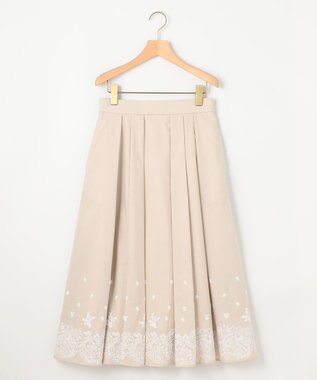 組曲 レースパネルプリント タックフレアスカート クリームベージュ系