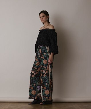 GRACE CONTINENTAL アンティークフラワープリントパンツ ブラック