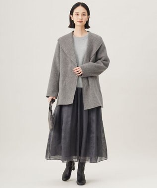 自由区 【洗える】シアーパネルエンブロイダリー スカート スチール