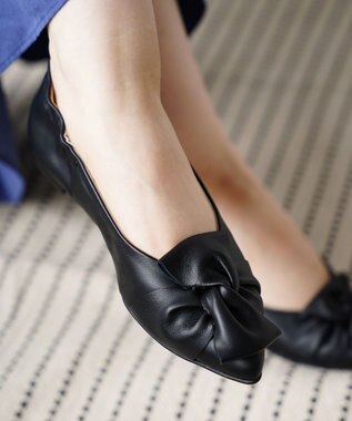 nouvelleRobe Oū 新色追加【本革・高反発】Butterfly knot ポインテッドトゥ パンプス ブラック