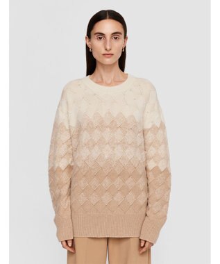 【洗える】ウィーブニット　ラウンドネック