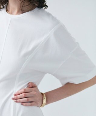 BEIGE， 【洗える】GLANTHUS / コットンカーブラインロングフレアワンピース White