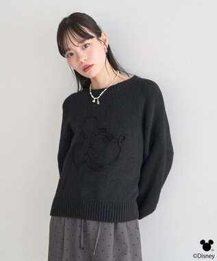 earth music&ecology 【予約】Disney/ミッキーコード刺繍ニットプルオーバー ブラック