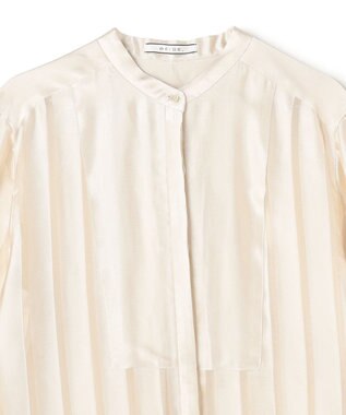 BEIGE， HAUYNITE / シアーストライプバンドカラーブラウス Ecru