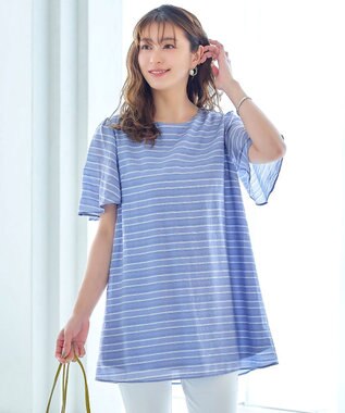 Tiaclasse 【洗える】ランダムボーダーチュニックブラウス ブルー