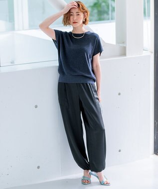 23区 S 【洗える】コットンアセテート バックボタン ニット ネイビー系