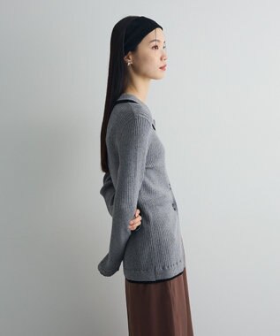 Green Parks 配色レイヤードポロリブニットカーディガン Gray Mixture