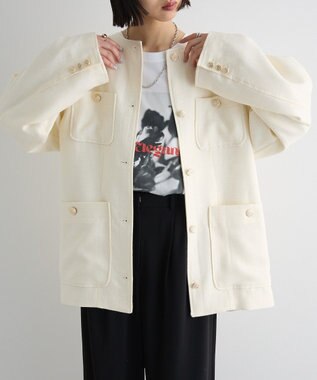 Green Parks ツィードミディ丈ジャケット Off White