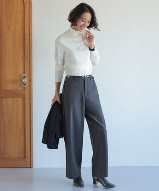 J.PRESS LADIES ジョーゼット裏起毛 ワイド パンツ チャコール×ネイビー系