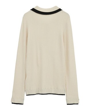 Green Parks 配色レイヤードポロリブニットカーディガン Ivory