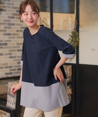 Tiaclasse L 【新色追加】バイカラーチュニック ネイビー×グレー