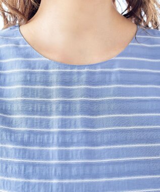 Tiaclasse 【洗える】ランダムボーダーチュニックブラウス ブルー