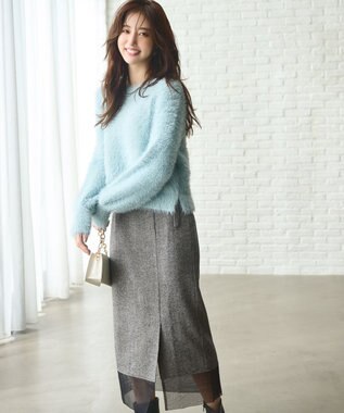 ANY SIS シアーコンビヘリンボーン スカート ブラック系