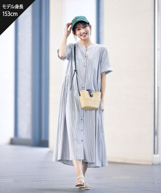 Tiaclasse L 【洗える】サイドタックスキッパーシャツワンピース ネイビー