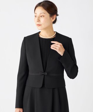 組曲 NOIR 【洗える】ウォッシャブルストレッチバックサテン ジャケット＋ワンピース ブラック系