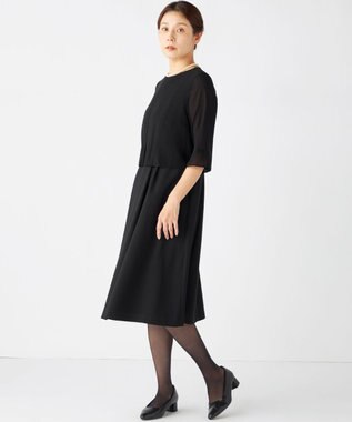 組曲 NOIR 【洗える】ウォッシャブルストレッチバックサテン ジャケット＋ワンピース ブラック系