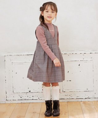 ANY KIDS ドッキングチェックワンピース ココア系