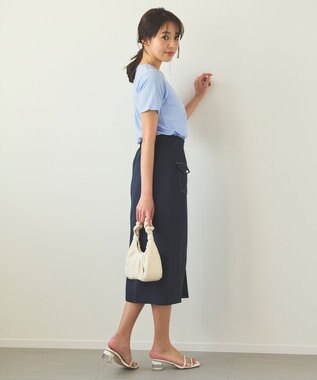 Feroux 【UVケア】パールネック Tシャツ スカイブルー系