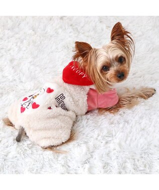 PET PARADISE スヌーピー ポケット付きつなぎ 《ハート柄》 小型犬 ピンク（濃）
