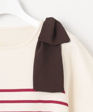 Feroux 肩リボン ペプラムニット ピンク系ボーダー