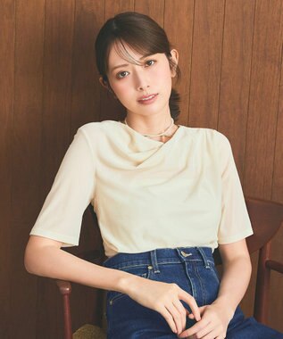 【洗える】シアーベロアドレープ Tシャツ