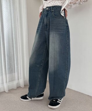 WEGO サマーデニムバレルレッグパンツ デニム中濃加工色