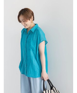 Te chichi 【7色展開】シャンブレーボイルフレンチスリーブシャツ ブルー