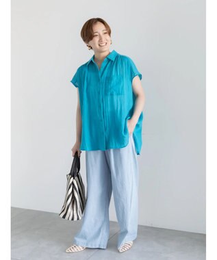Te chichi 【7色展開】シャンブレーボイルフレンチスリーブシャツ ブルー