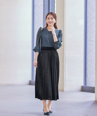 Tiaclasse 【洗える】袖ドッキングリブニットトップス ブルー