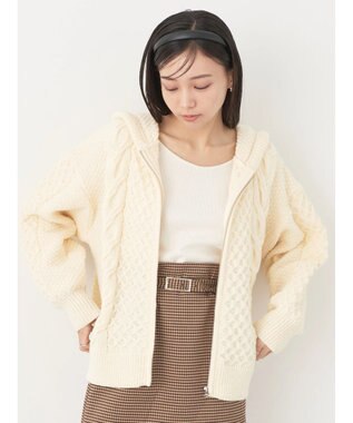 earth music&ecology ケーブルニットパーカー Off White
