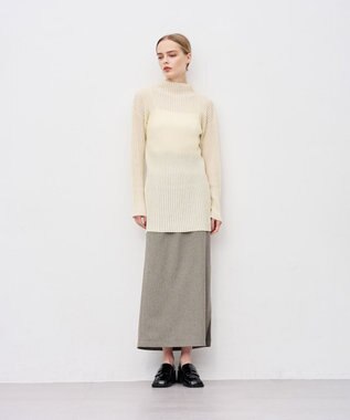 uncrave ウォッシャブルウールライクツイル Iラインスカート シャンブレーチャコール