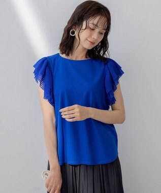 組曲 プリーツコンビフレンチスリーブ カットソー ウルトラマリンブルー系
