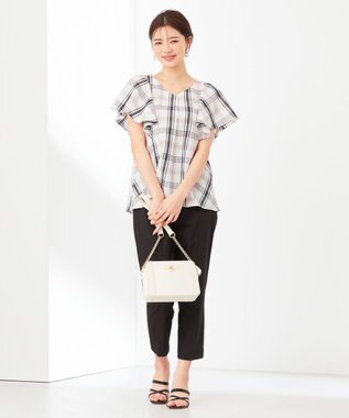 ANY SIS 【洗える】チェックフレア ブラウス オフホワイトベース