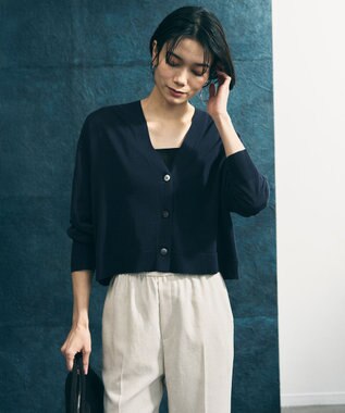 UNFILO L イージーカーディガン クロップド ネイビー