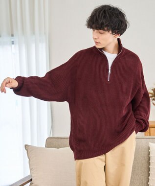 WEGO ルーズフィットハーフZIPプルオーバー ワイン