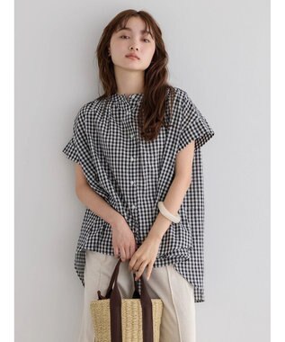 AMERICAN HOLIC フレンチスリーブバック切替シャツ Check Black