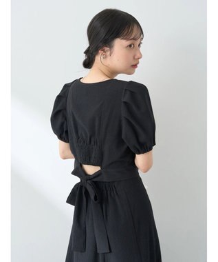 earth music&ecology ＳＥＴ２点バックリボンブラウス＋フレアスカート Black