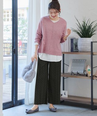 Tiaclasse 裏起毛ボックスプリーツパンツ ブラックドット