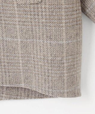 自由区 L 【17号サイズまで展開・カタログ掲載】ウールリバーチェック柄ノーカラー コート モカチェック