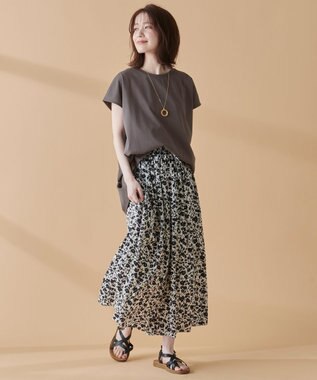 ANY L 【吸水速乾/シワになりにくい/アンチピリング】バックフレアフレンチスリーブカットソー ブラウン