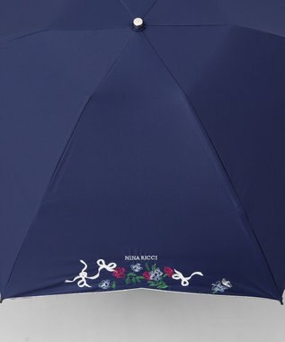 AURORA NINA RICCI（ニナリッチ）花柄刺繍晴雨兼用パラソル（折りたたみ傘） ネイビー