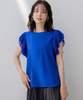 組曲 プリーツコンビフレンチスリーブ カットソー ウルトラマリンブルー系