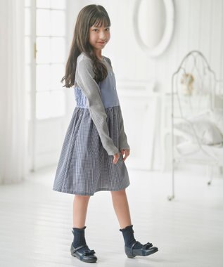 組曲 KIDS 【150-170㎝】チェックドッキング ワンピース サックスブルー