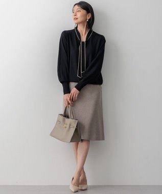 23区 L 【洗える】ウーステッドウール ボウタイ ニット ブラック系