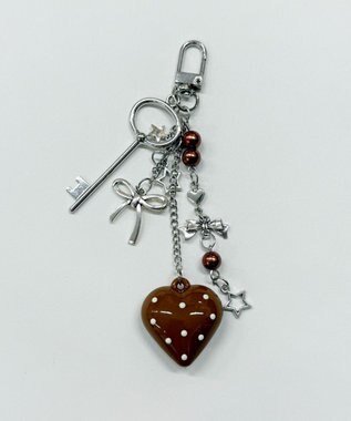 WEGO ドットハートキーホルダー ブラウン