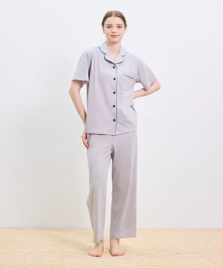 une nana cool 【綿100%】スビン天竺 半袖開襟パジャマ MADE WITH LIBERTY FABRIC グレー