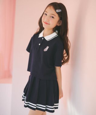 ANY KIDS 【洗濯機可能/吸汗速乾】ドライタッチ ショート丈ポロシャツ ネイビー