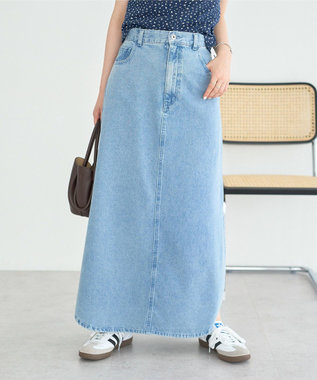 earth music&ecology サイドスリットデニムロングスカート Light Blue