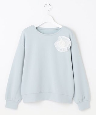 Feroux 【洗える】ローズコサージュ ダンボールプルオーバー スカイブルー系