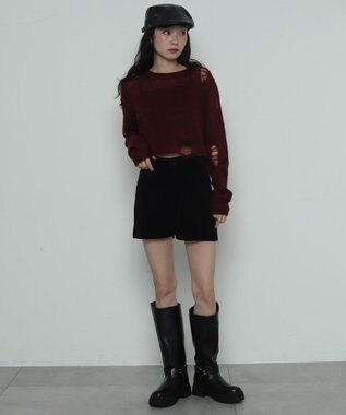 WEGO ジャガードハイウエストタイトショートパンツ ブラック